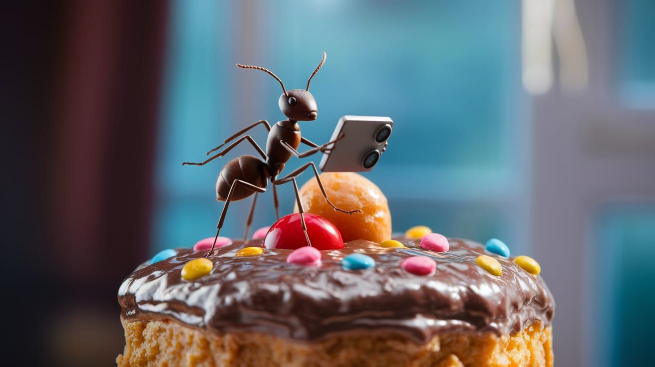 Ant Selfie on Chocolate Cake
