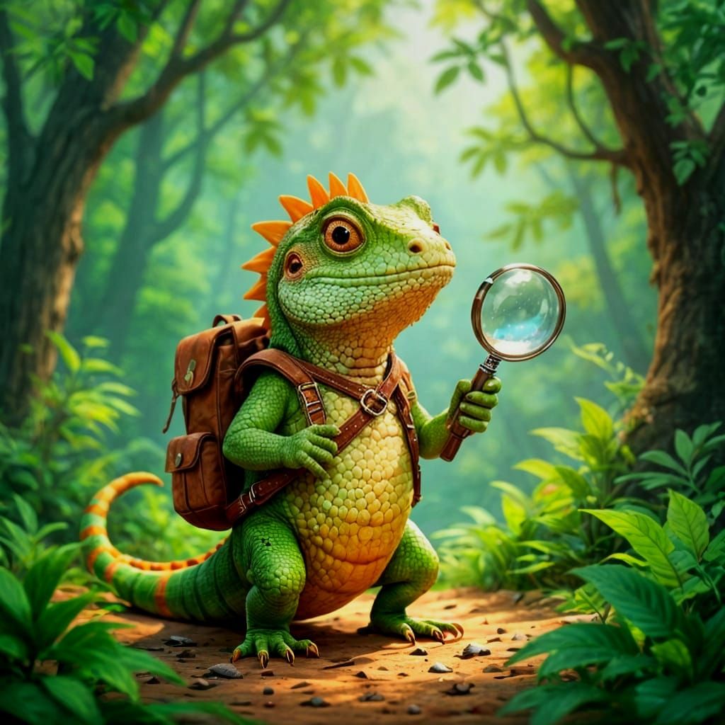 Friendly Anthropomorphic Lizard Cartoon