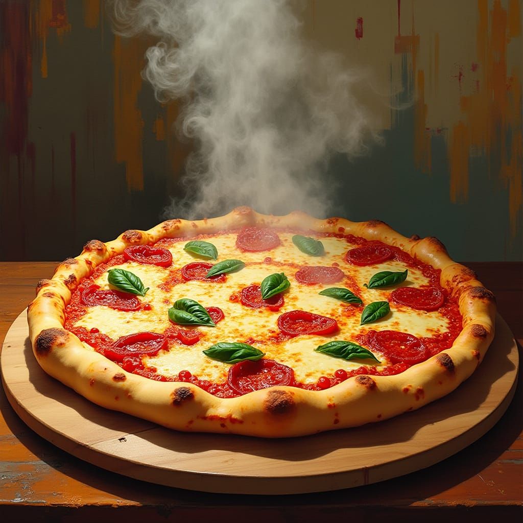 Golden Italian Pizza with Fresh Basil and Toppings in a Whim...