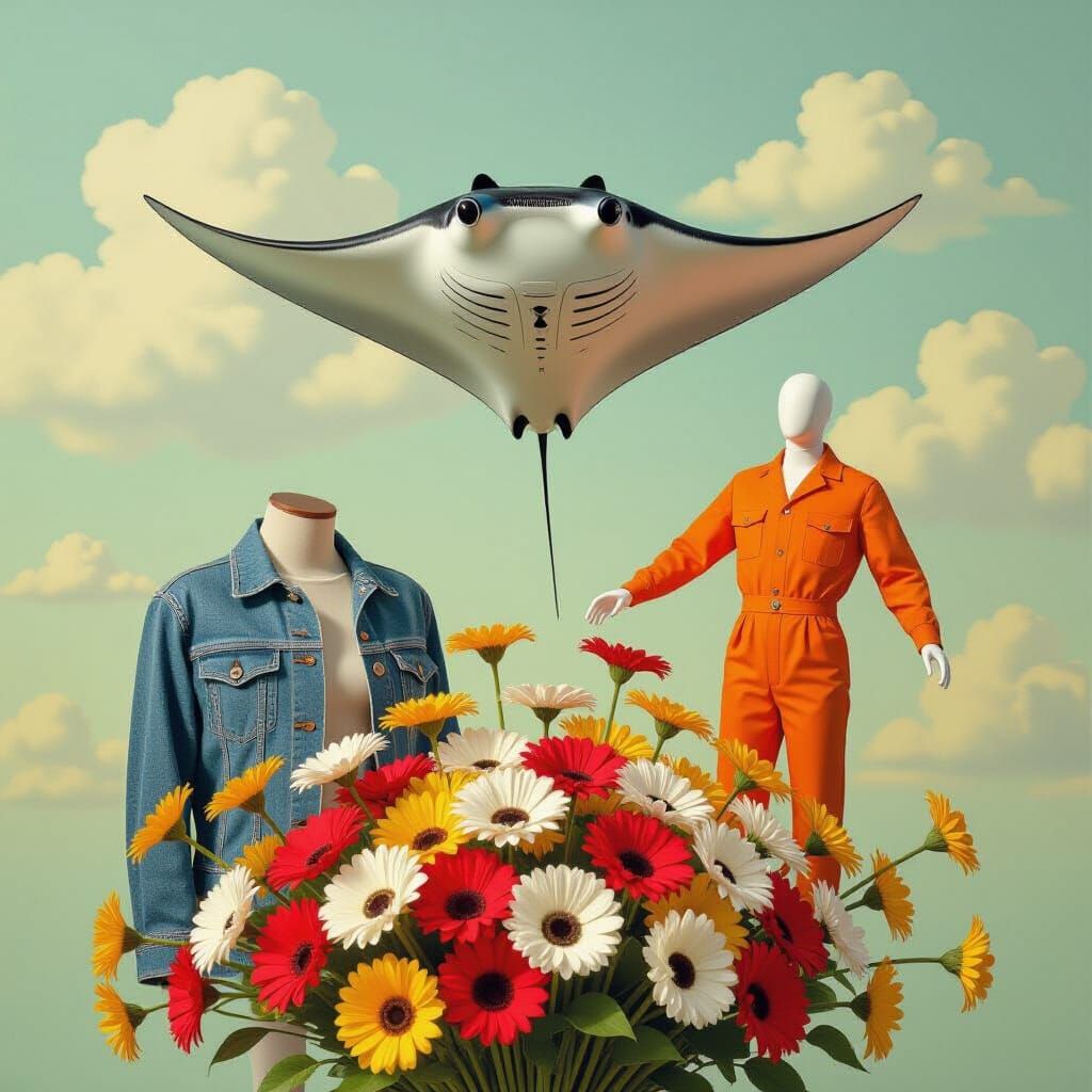 Manta ray over straw flowers