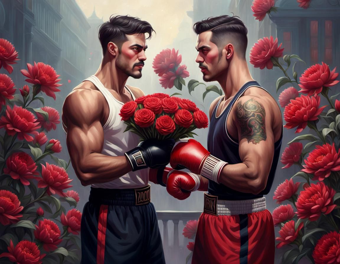 Boxer Receives Flowers: Hyperrealistic Digital Art