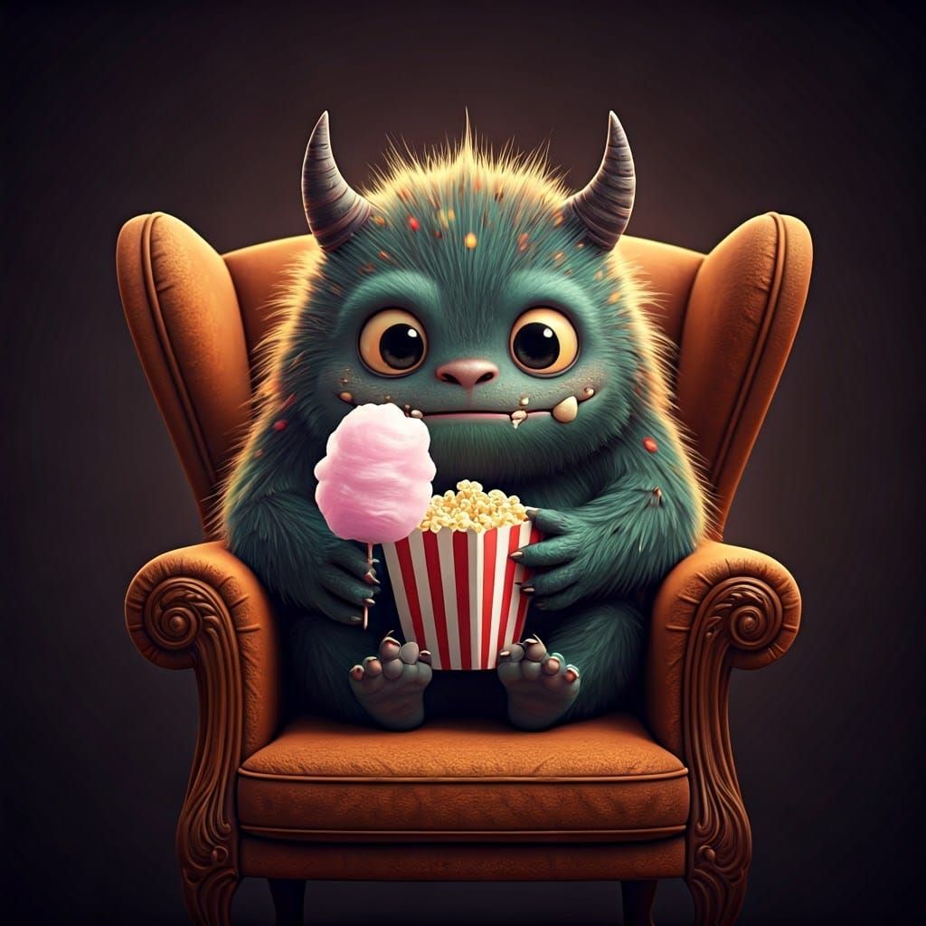 Toothy Monster Enjoys Treats in Armchair