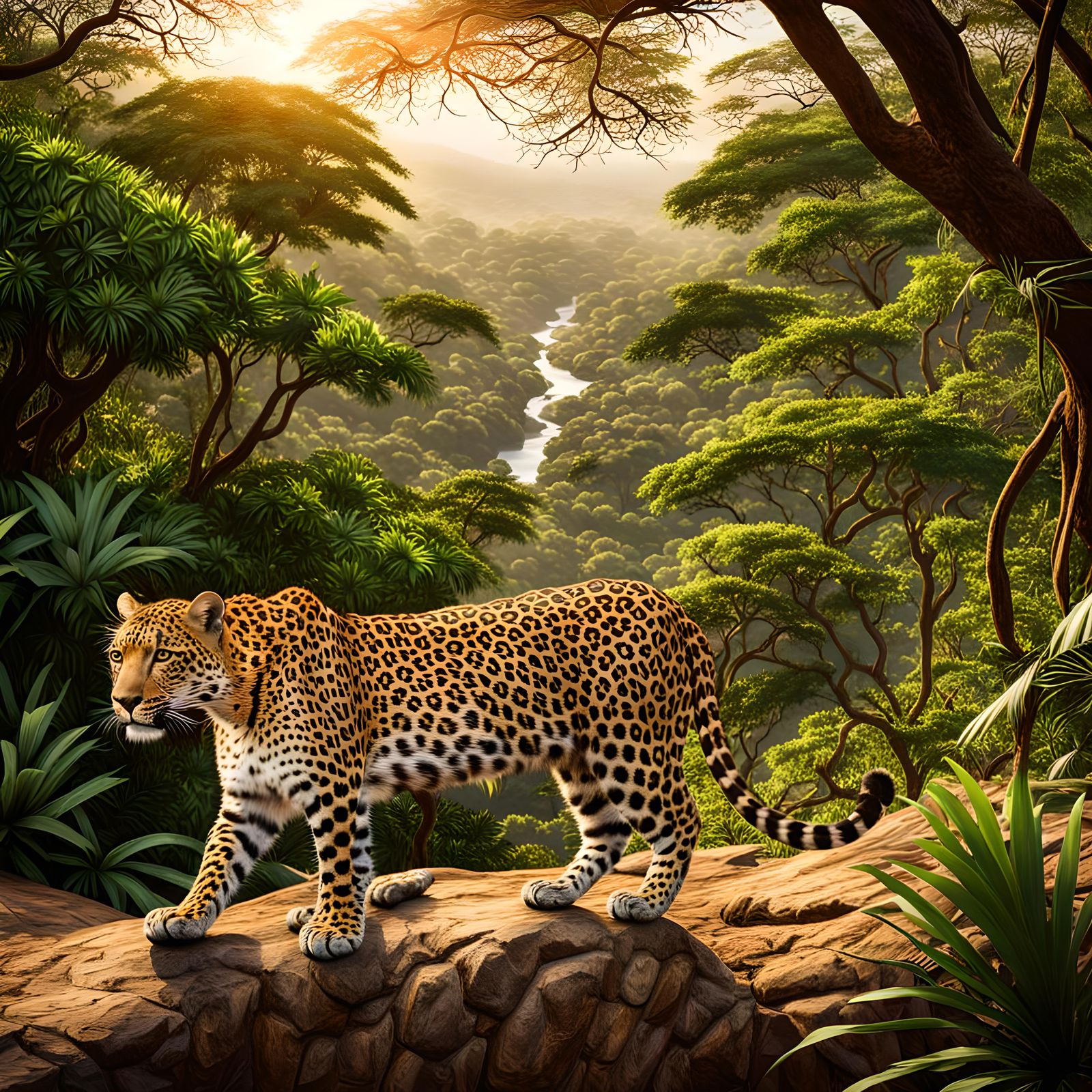 Leopard Portrait in African Jungle Safari