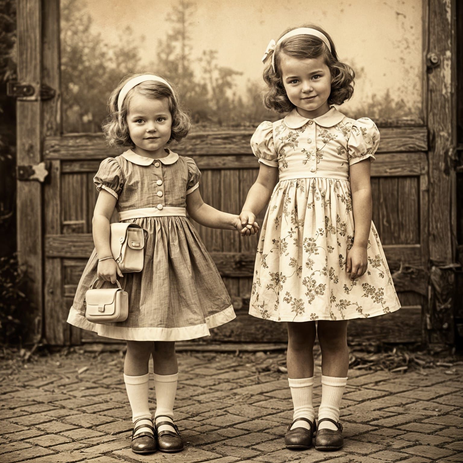 Retro Style Portrait of Two Young Sisters