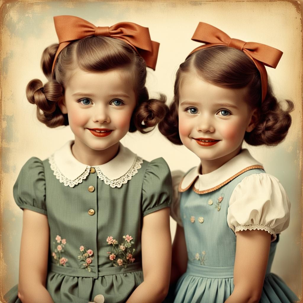 Retro Portrait of Two Young Sisters