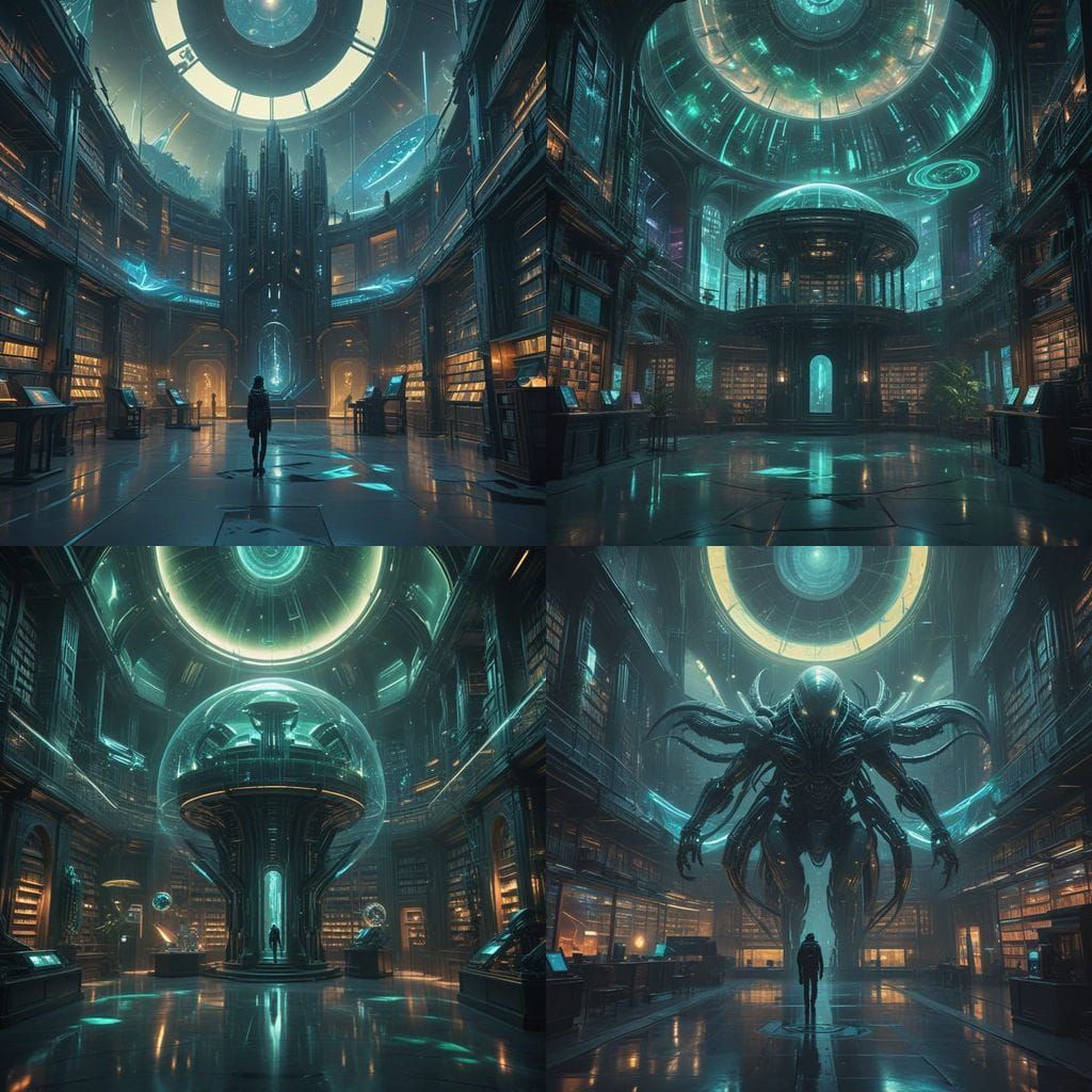 Distant Future Library in Vibrant Cyberpunk Hues