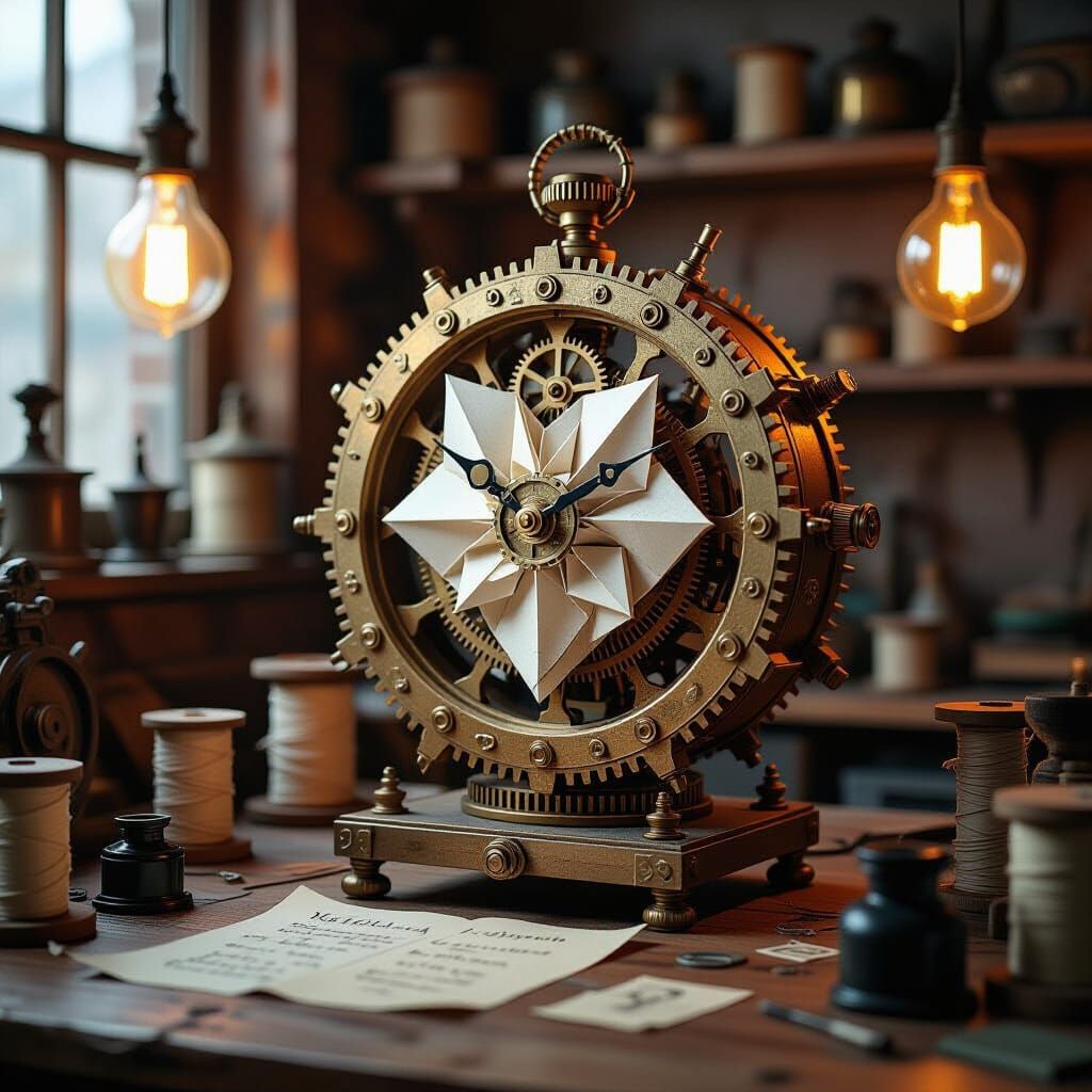Steampunk Origami Clockwork Heart in Workshop