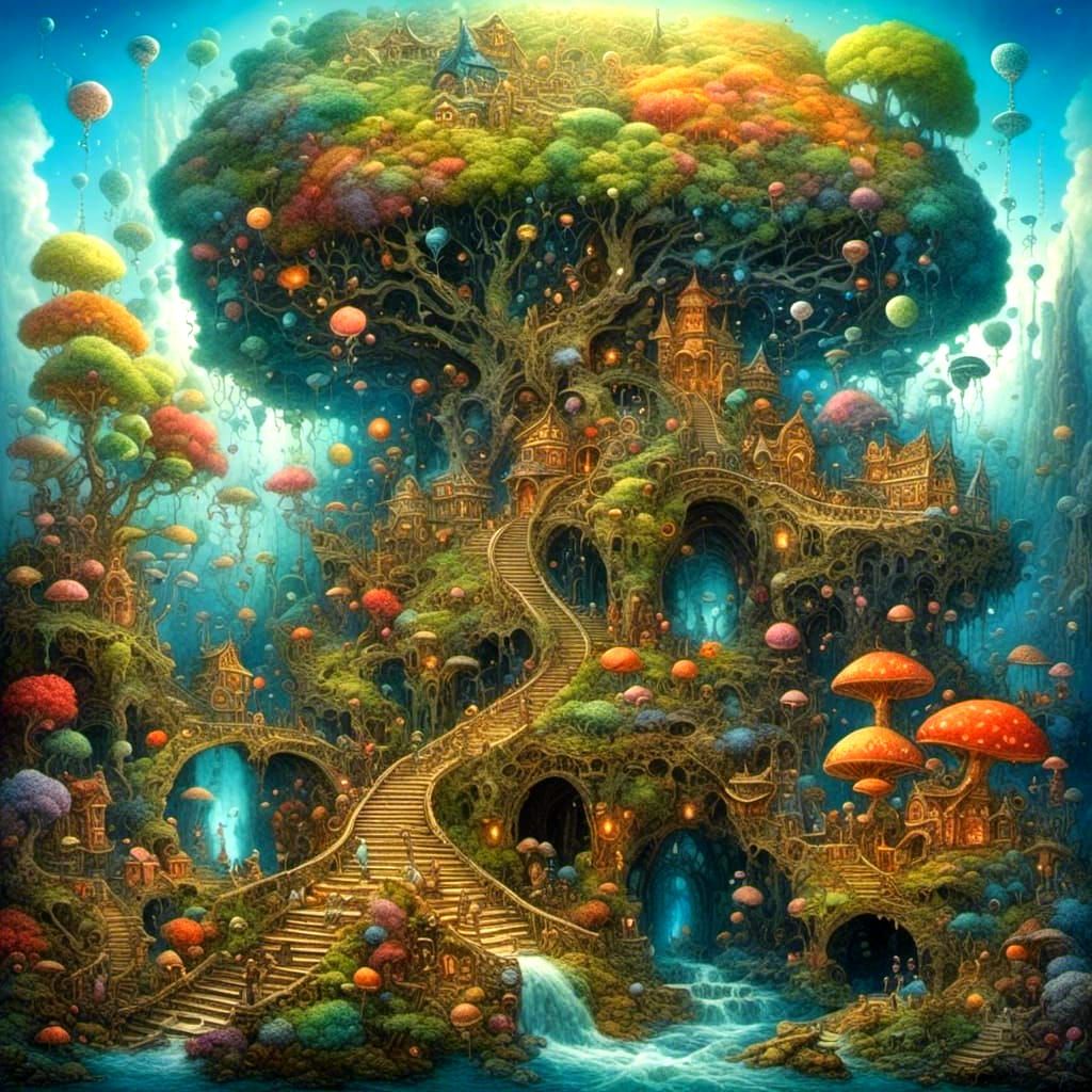 Fairies and Paisley in Gothic Cubism Style