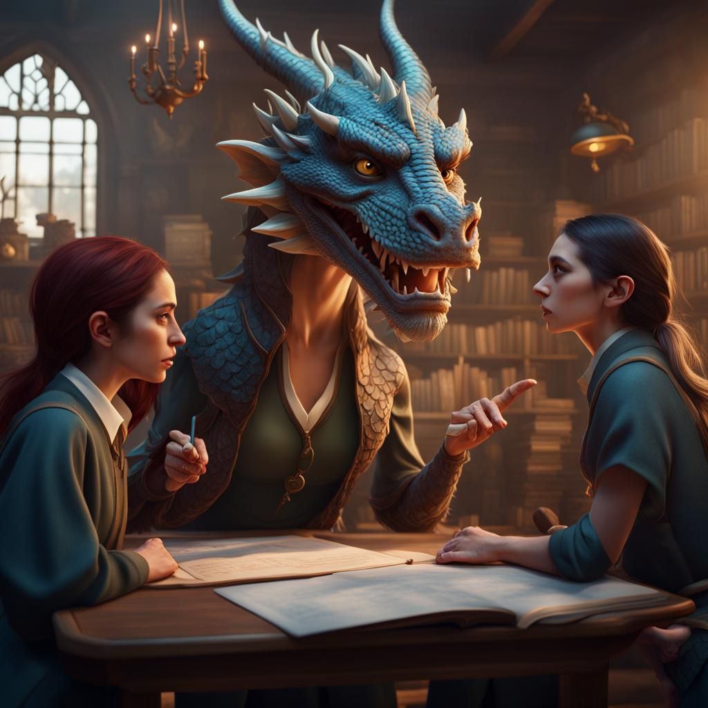 Dragon Teacher Explains Economics in Detailed Matte Painting