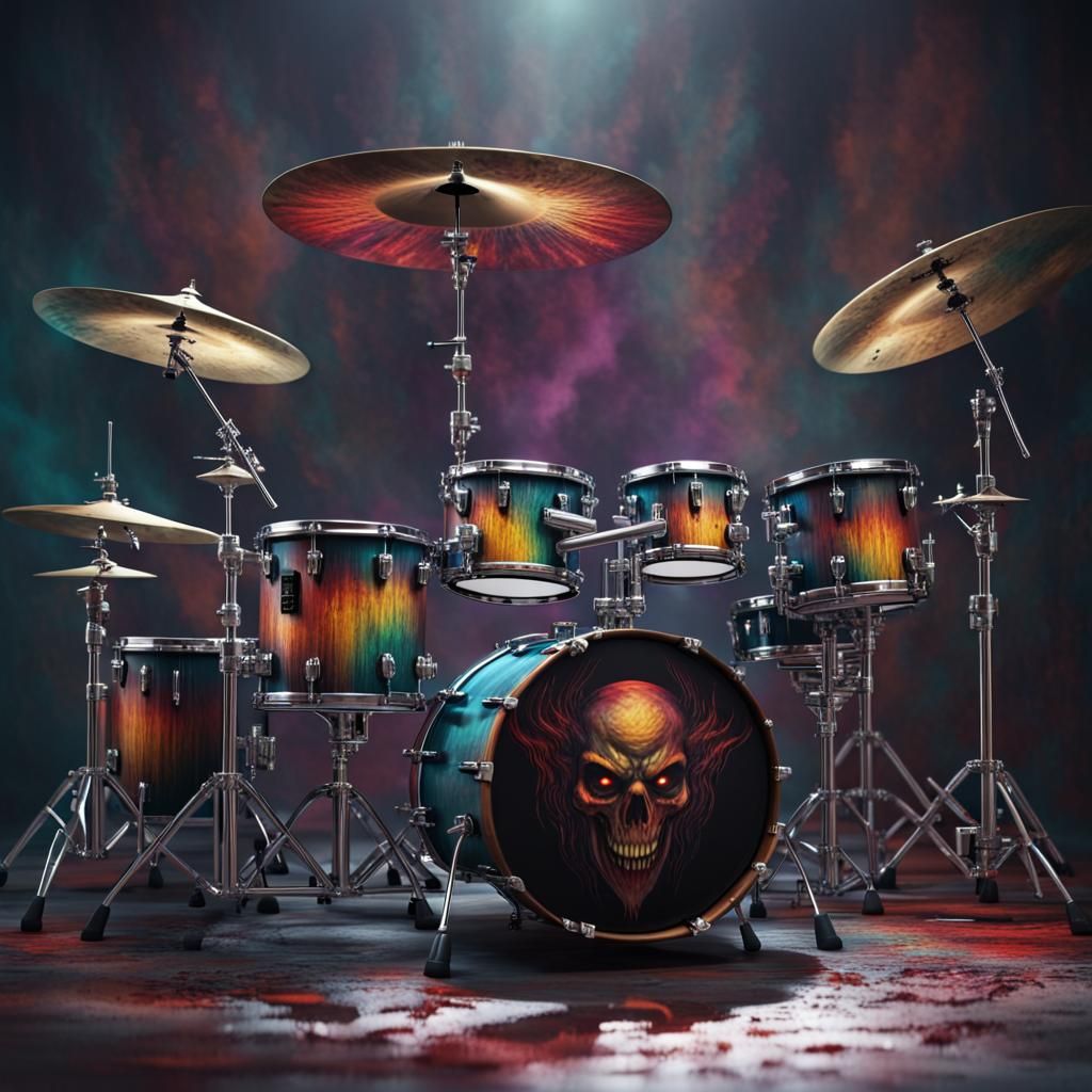 Demonic Drum Set: Hyperrealistic Concept Art