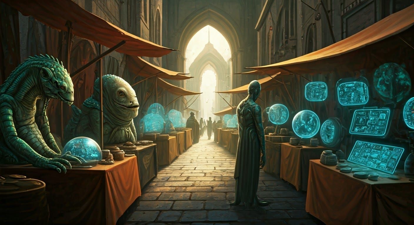 Galactic Bazaar: Alien Species Trading Advanced Technology