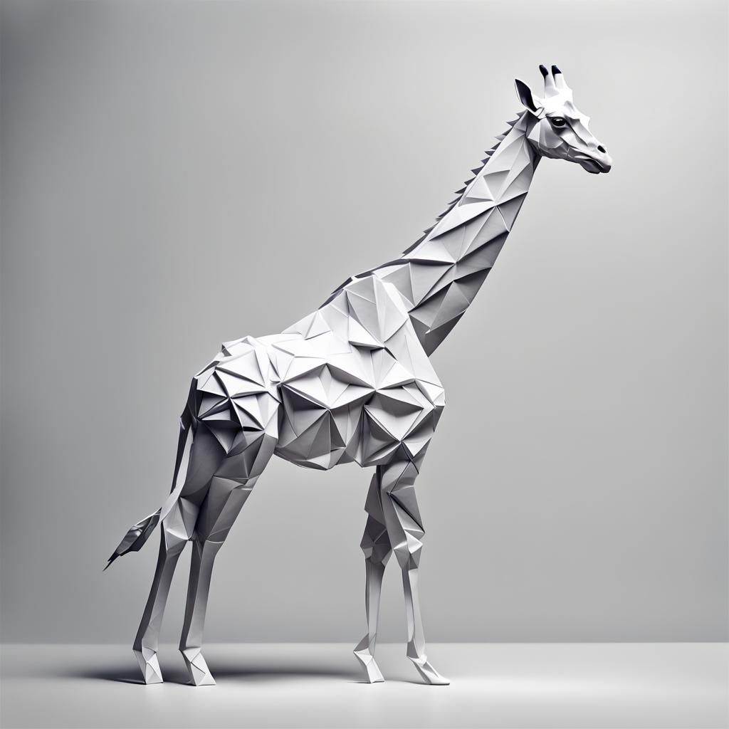 Hyperrealistic Origami Giraffe on White Paper