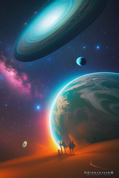 Astronaut Floating in Space: Holographic Cosmic Illustration