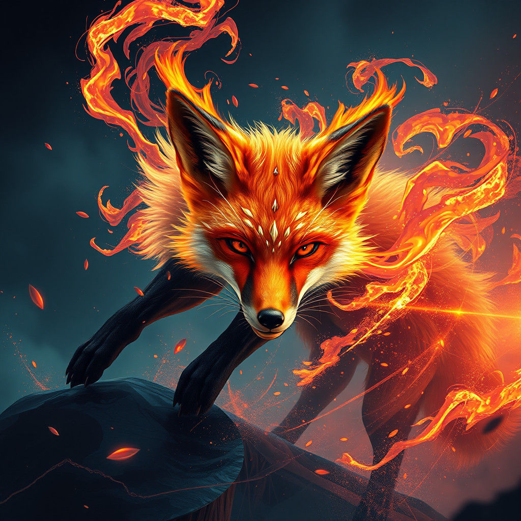 Fantastical Fire Fox in Detailed Matte Painting