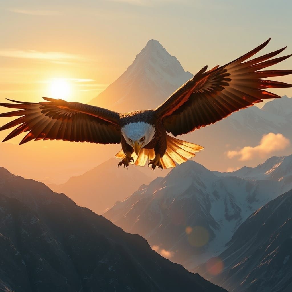 Eagle Soaring Above Snowy Peaks in Digital Matte Painting