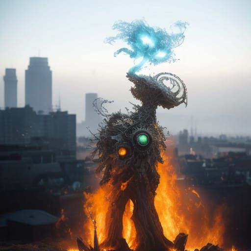 Abstract Cityscape in Vibrant Opalescent Hues