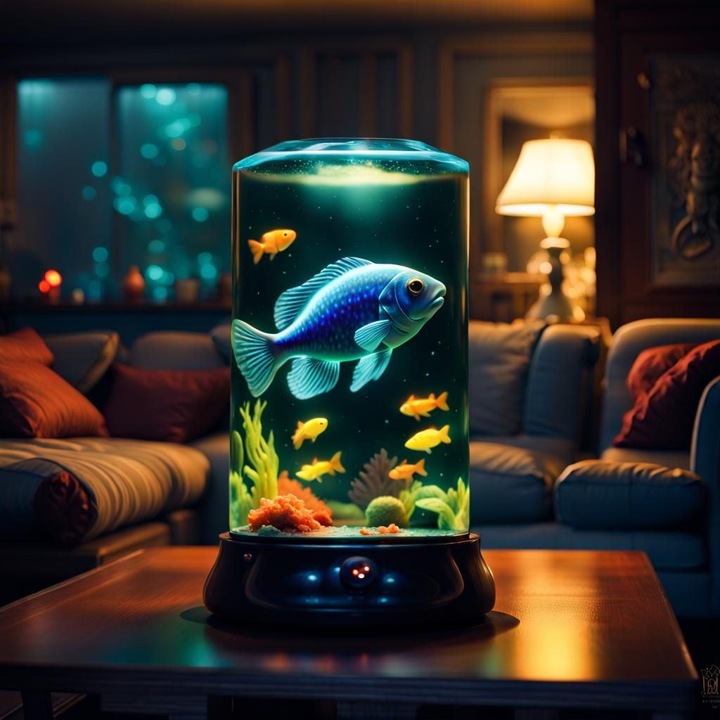 Bioluminescent Lava Lamp Fish in Living Room