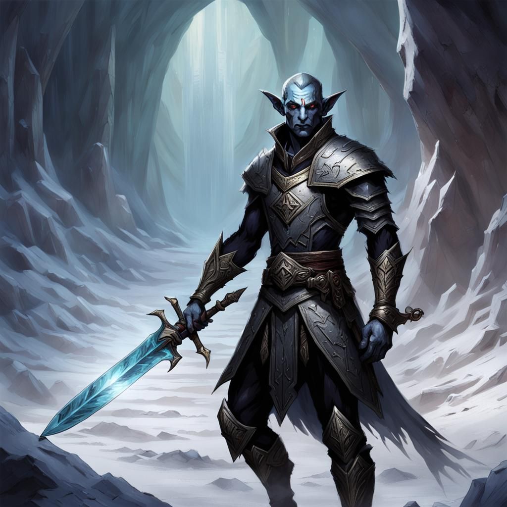 Dark Elf in Crystal Cavern with Frost Blade