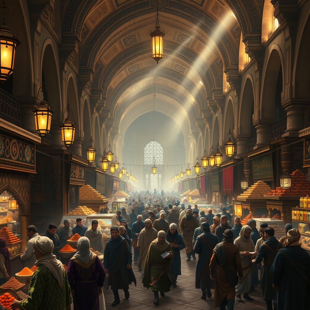 Medieval Islamic Souq in Vibrant Jewel Tones