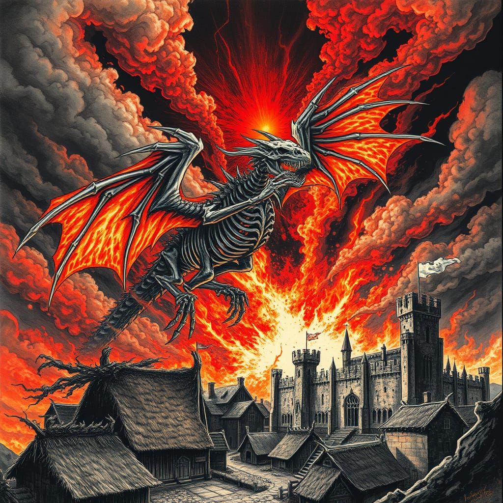 Apocalyptic Dragon Unleashes Inferno Upon Medieval Village