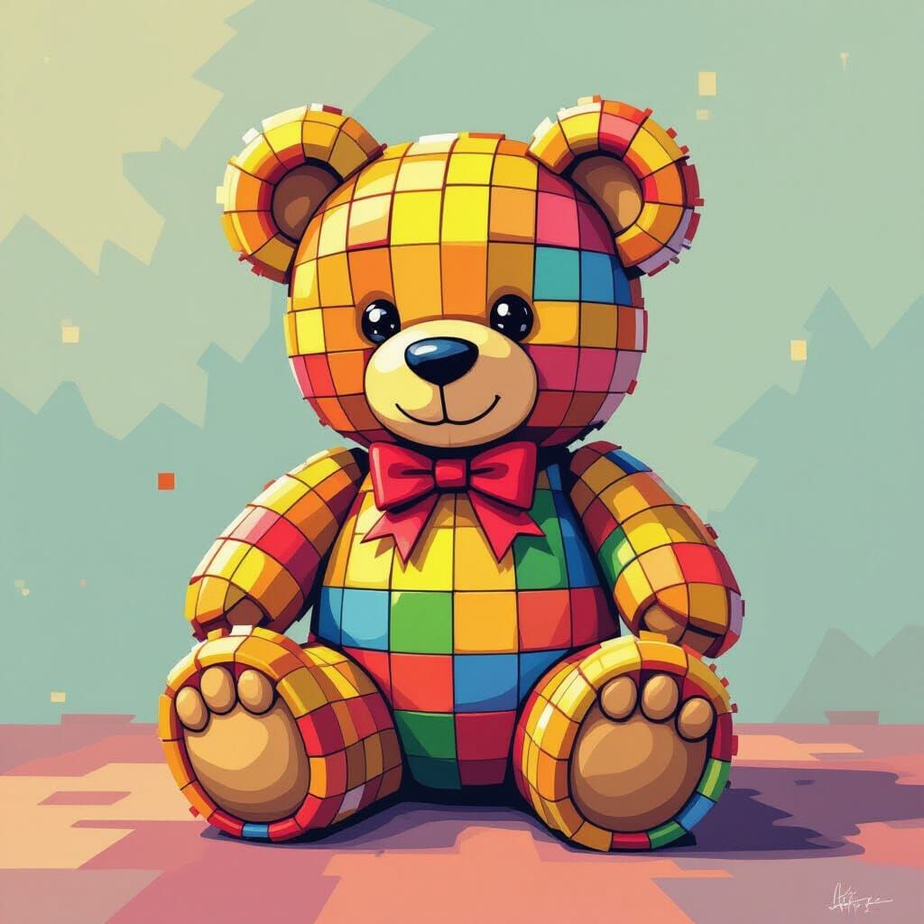Colorful Lego Teddy Bear in Digital Art Style