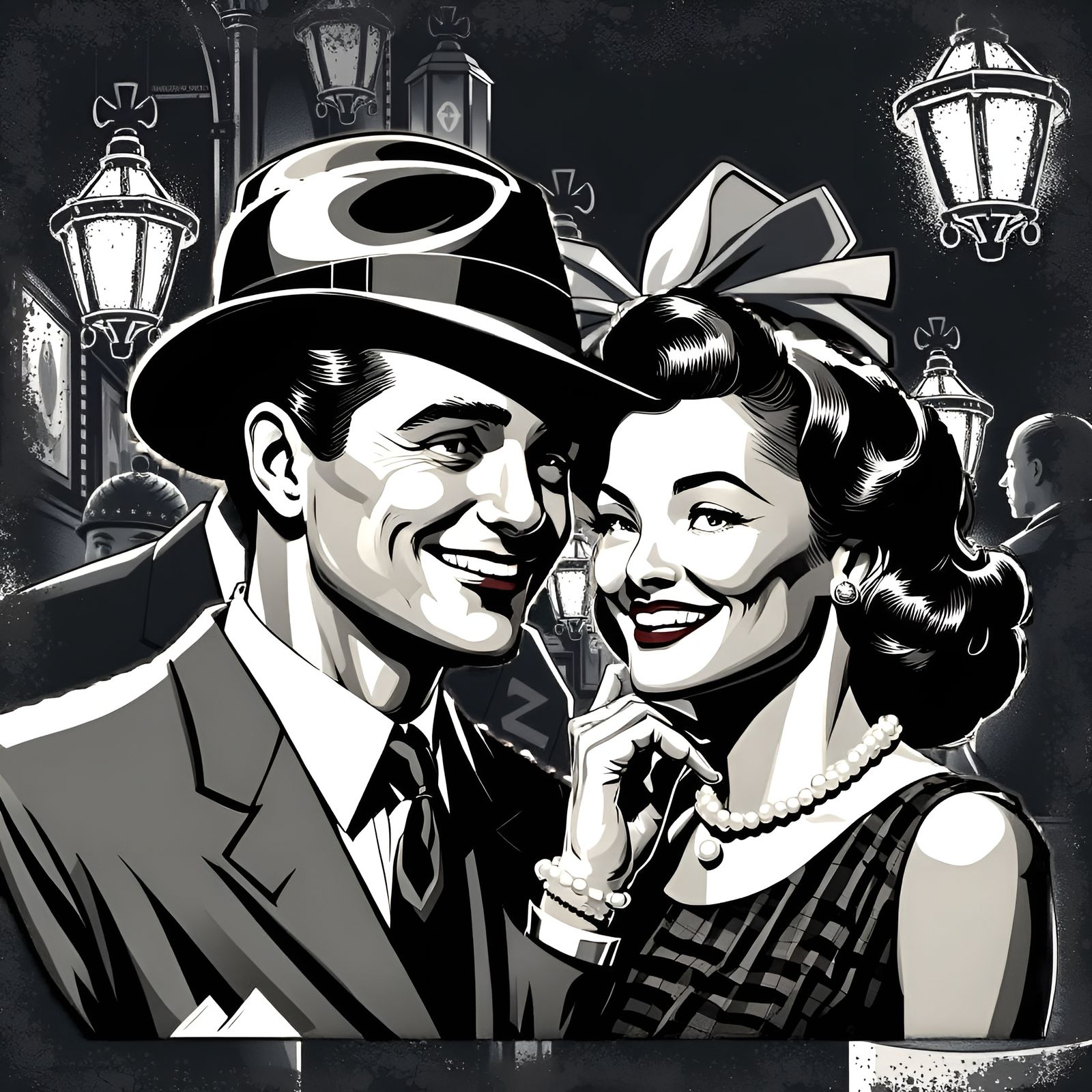 Film Noir Comic Strip of a Smiling Couple