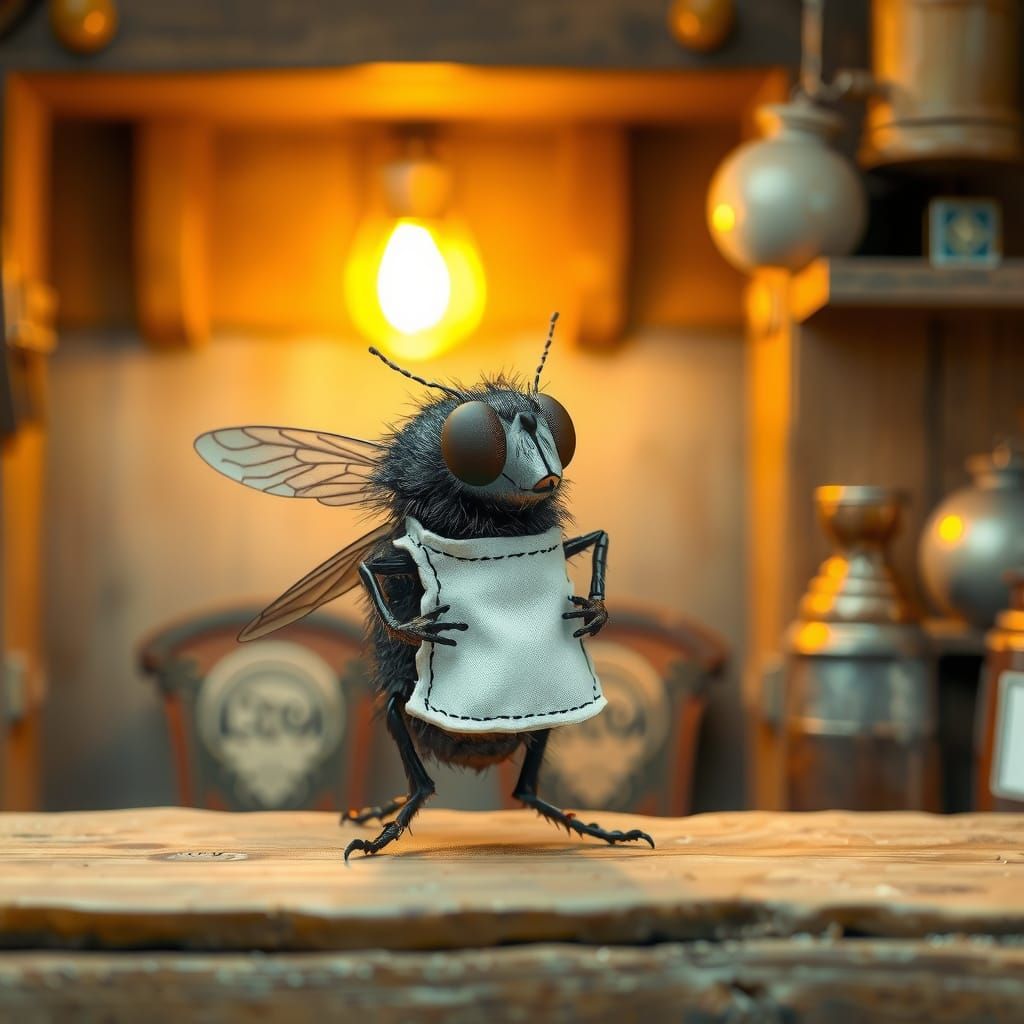 Whimsical Housefly Chef in Golden Hour Light