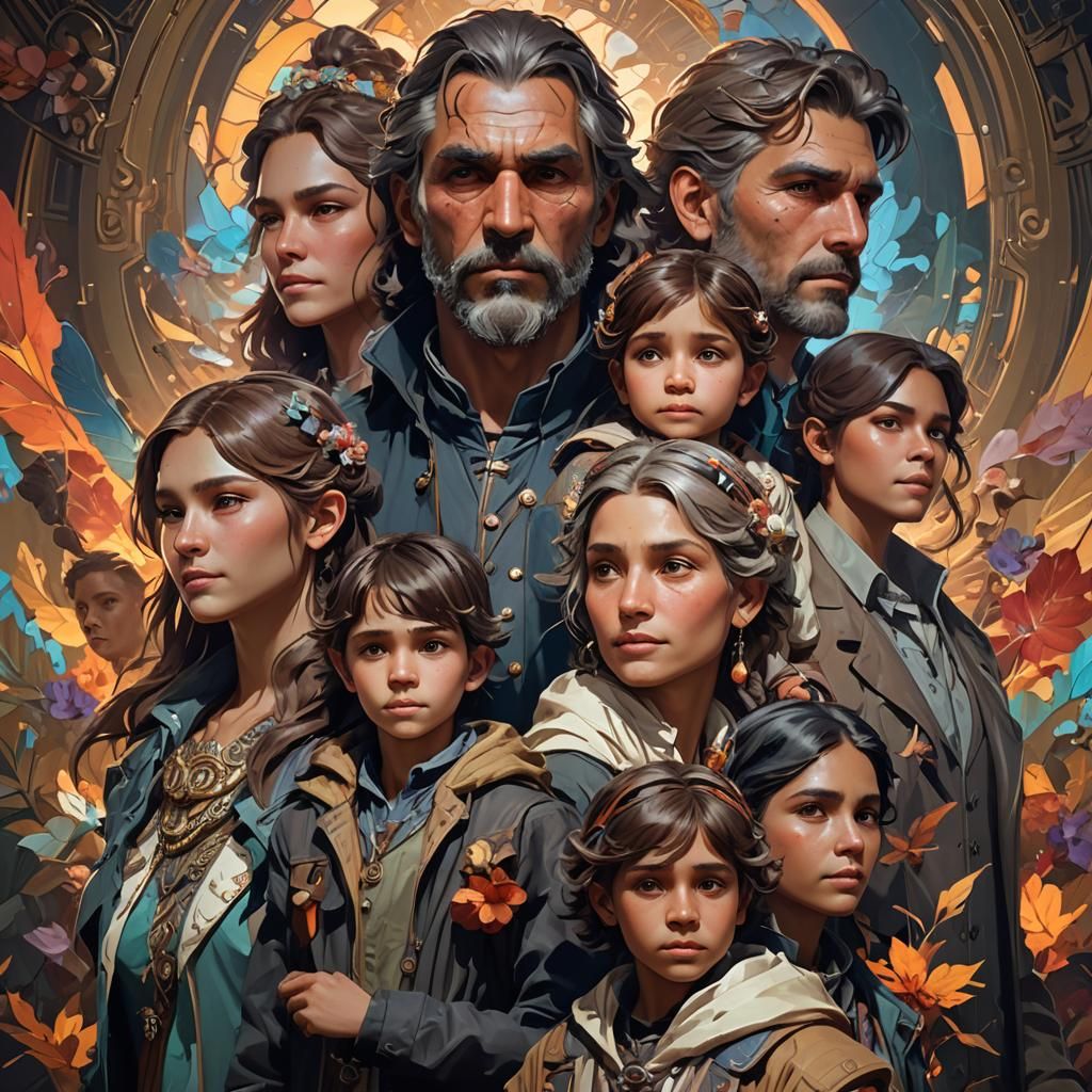 Family Portrait in Dark Fantasy Style, Detailed Digital Art