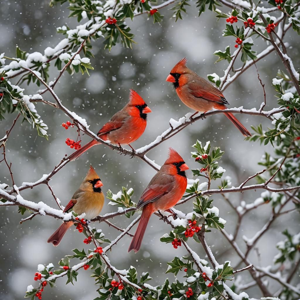 Cardinals on Holly Branch: Wildlife Photography in Winter