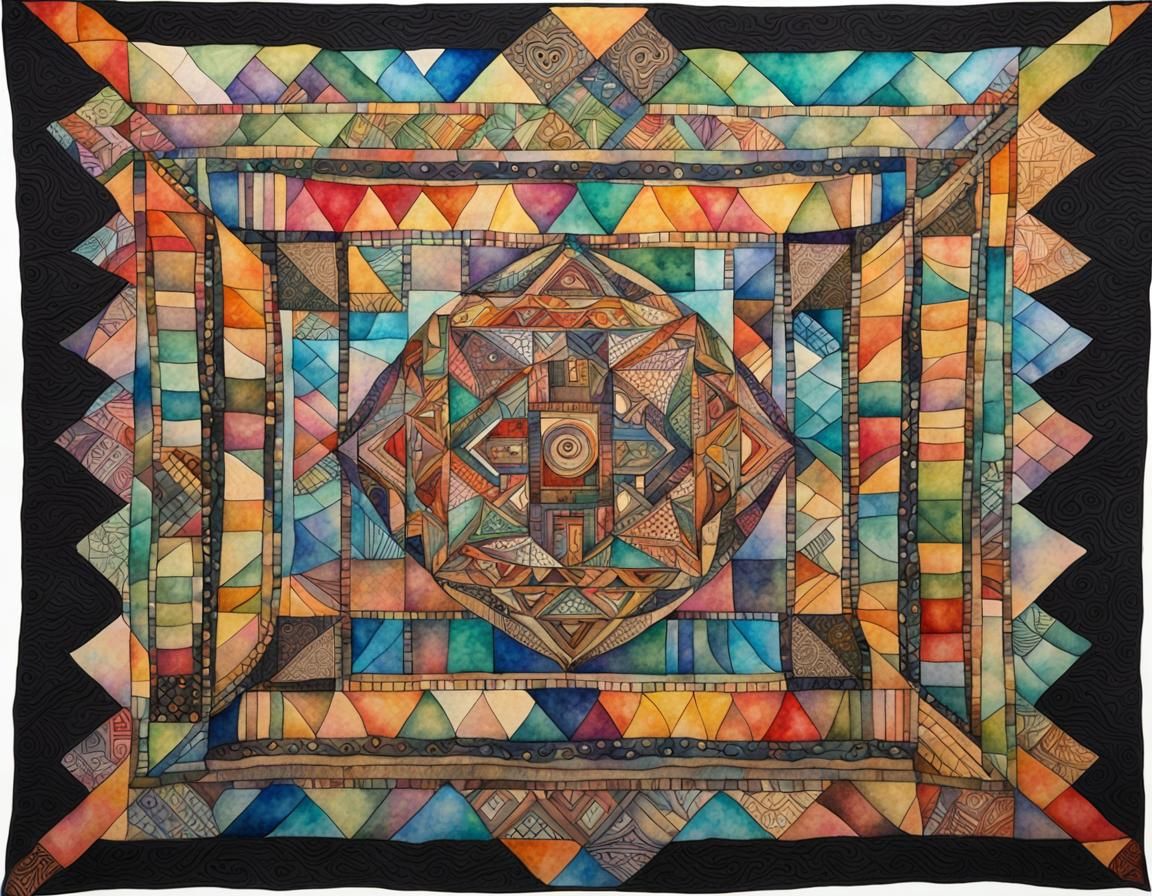 Colorful Geometric Quilt with African American Motifs