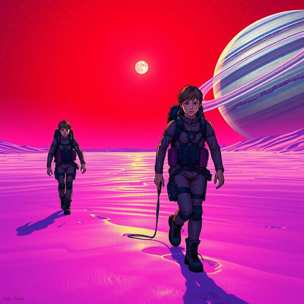 Adventurers on Alien Planet in Comic Book Style