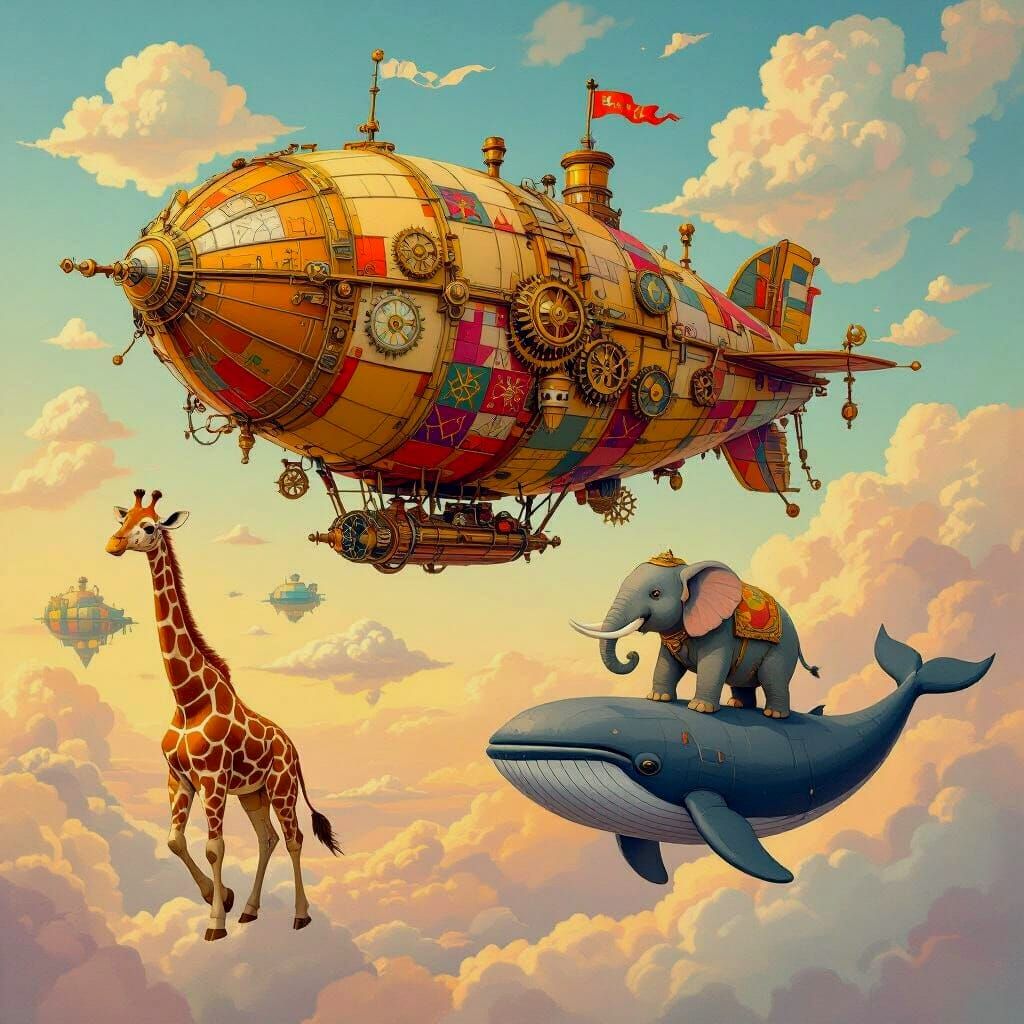 Steampunk Circus Airships in Painterly Style