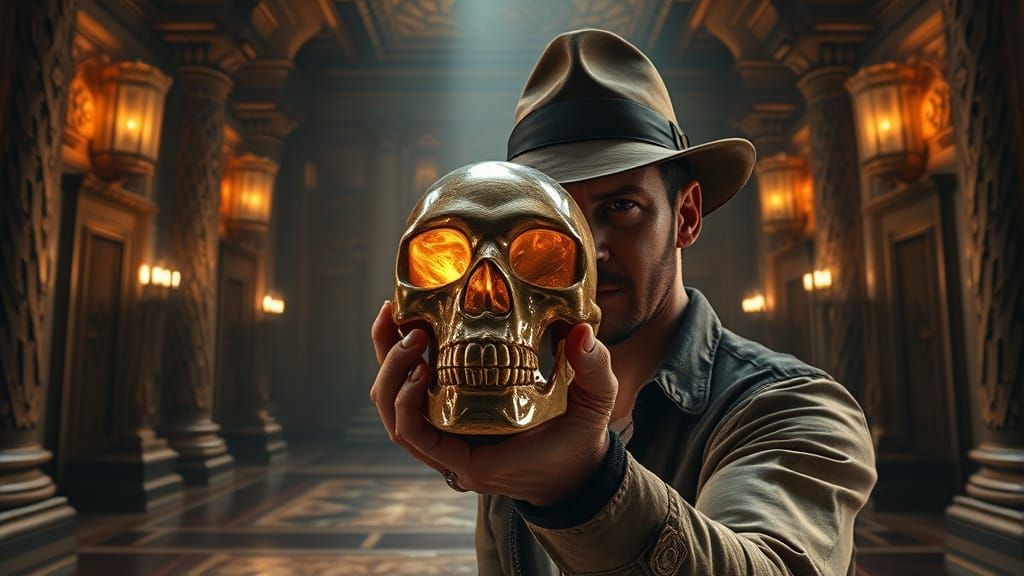 Indiana Jones in a Majestic Temple Room