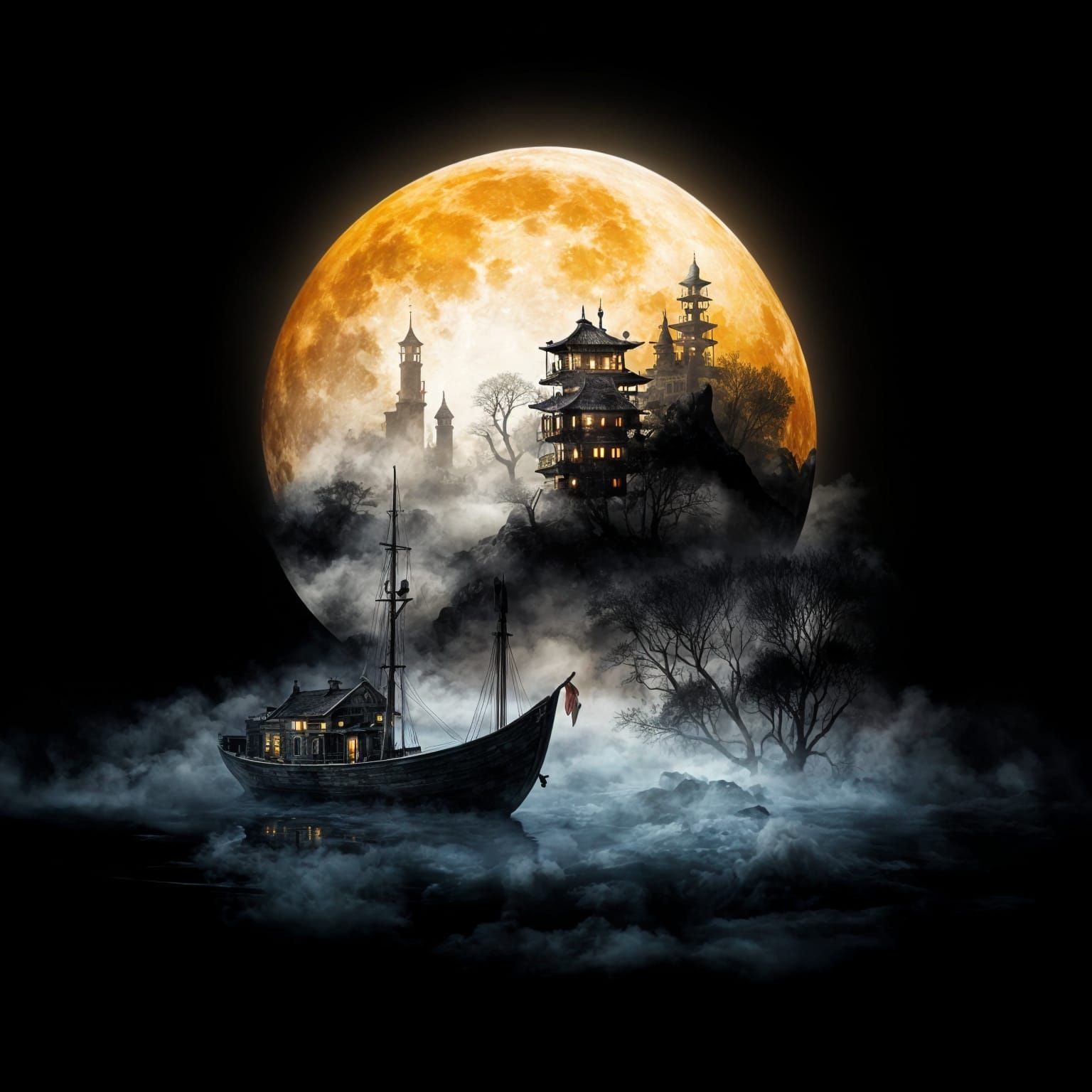 Surreal Yin Yang Earth Moon Fog Painting