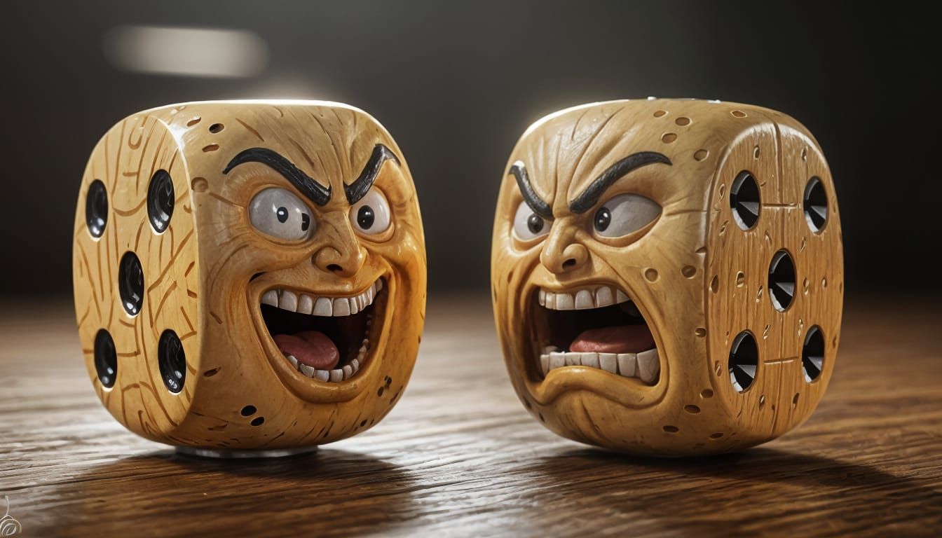 Hyper-Realistic Dice Arguing with Intense Expressions