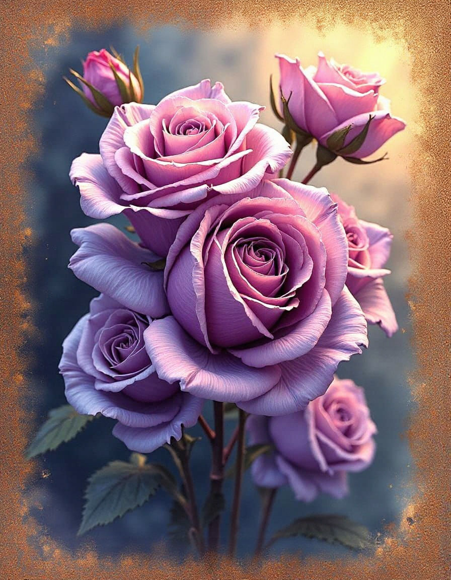 Ethereal Purple Roses Bloom in a Grunge, Magical Atmosphere
