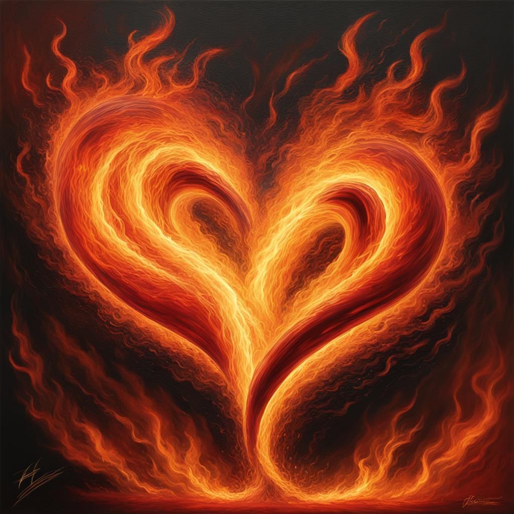 two intertwined hearts burst into vibrant flames