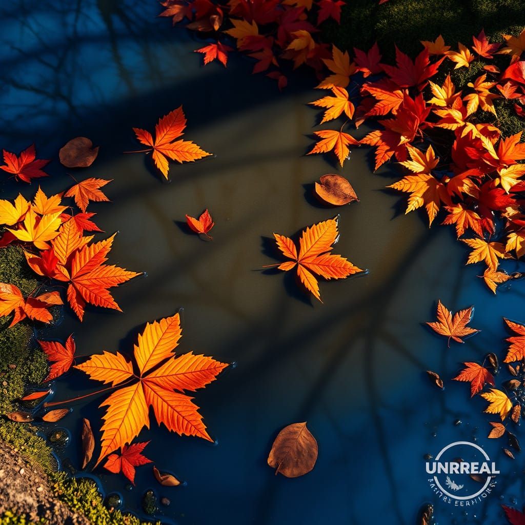 Autumn Serenity Reflects in a Puddle's Soft Blue Depths