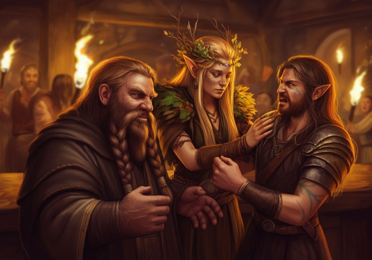 Calming a Warrior in Fantasy Tavern