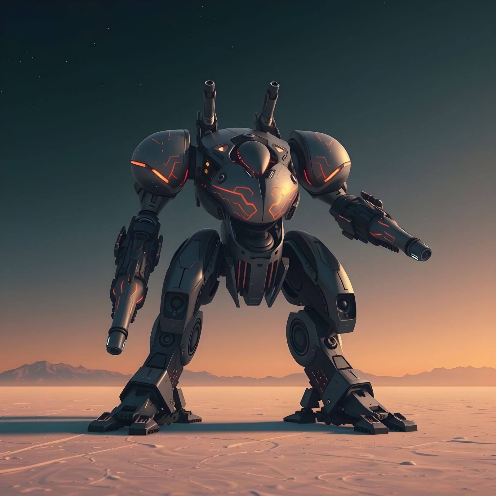 Sleek Cyber Mech in Orange Tron Highlights on White Salt Des...