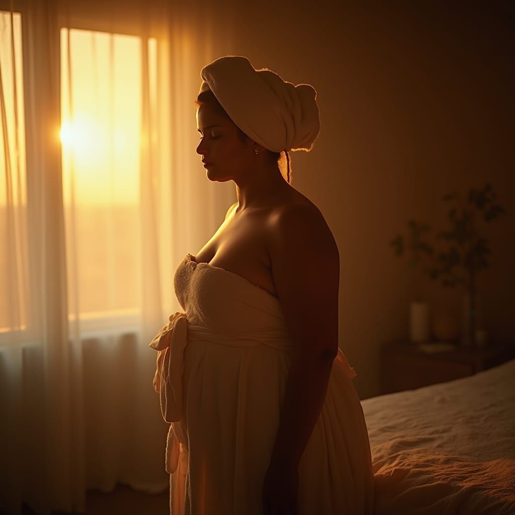 Serenely Wrapped Indian Sissy in Golden Light