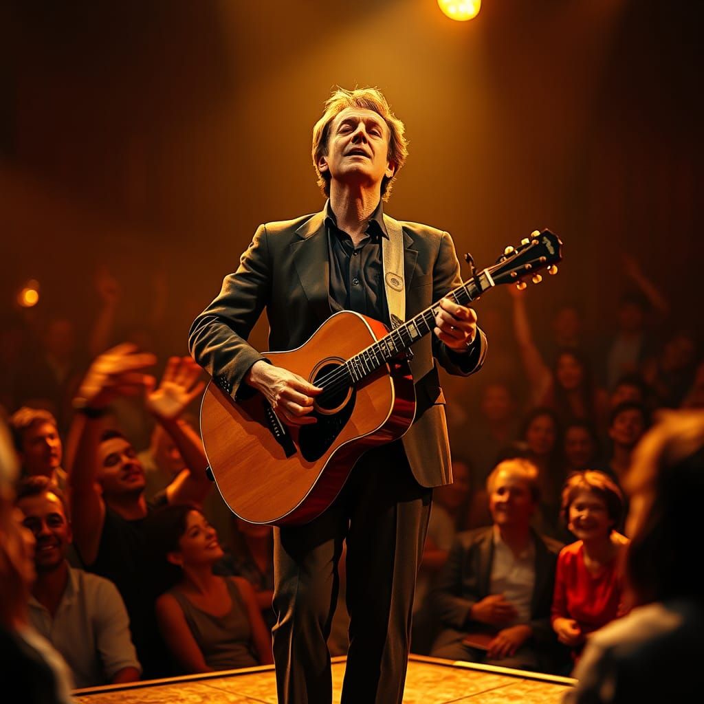 Hyperrealistic Georges Brassens on Stage in Concert