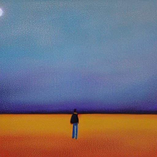 Ethereal Figure in Deserted Landscape as Oil Painting