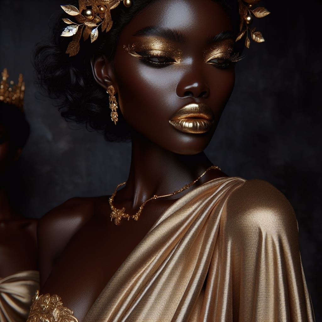 Golden Goddess in Silk Dress Portrait
