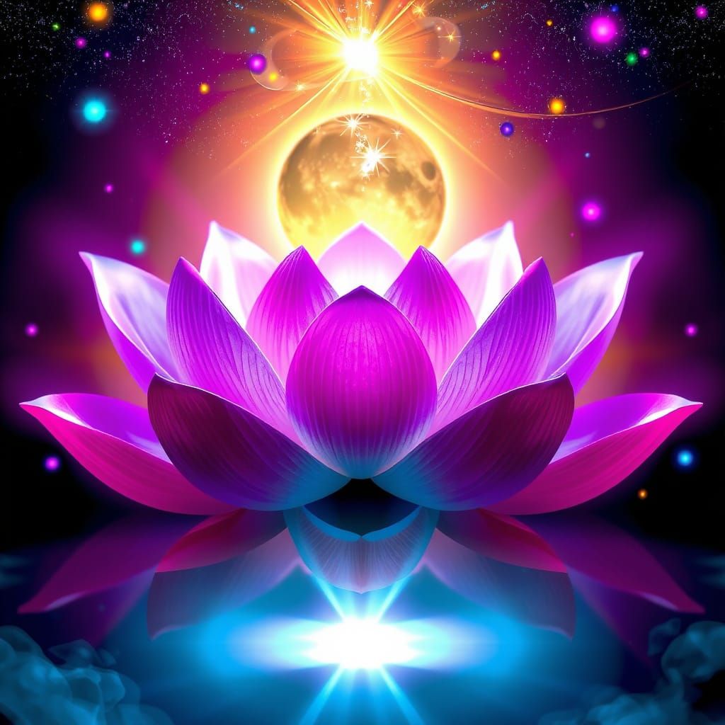 Surreal digital artwork inspired by the lotus flower