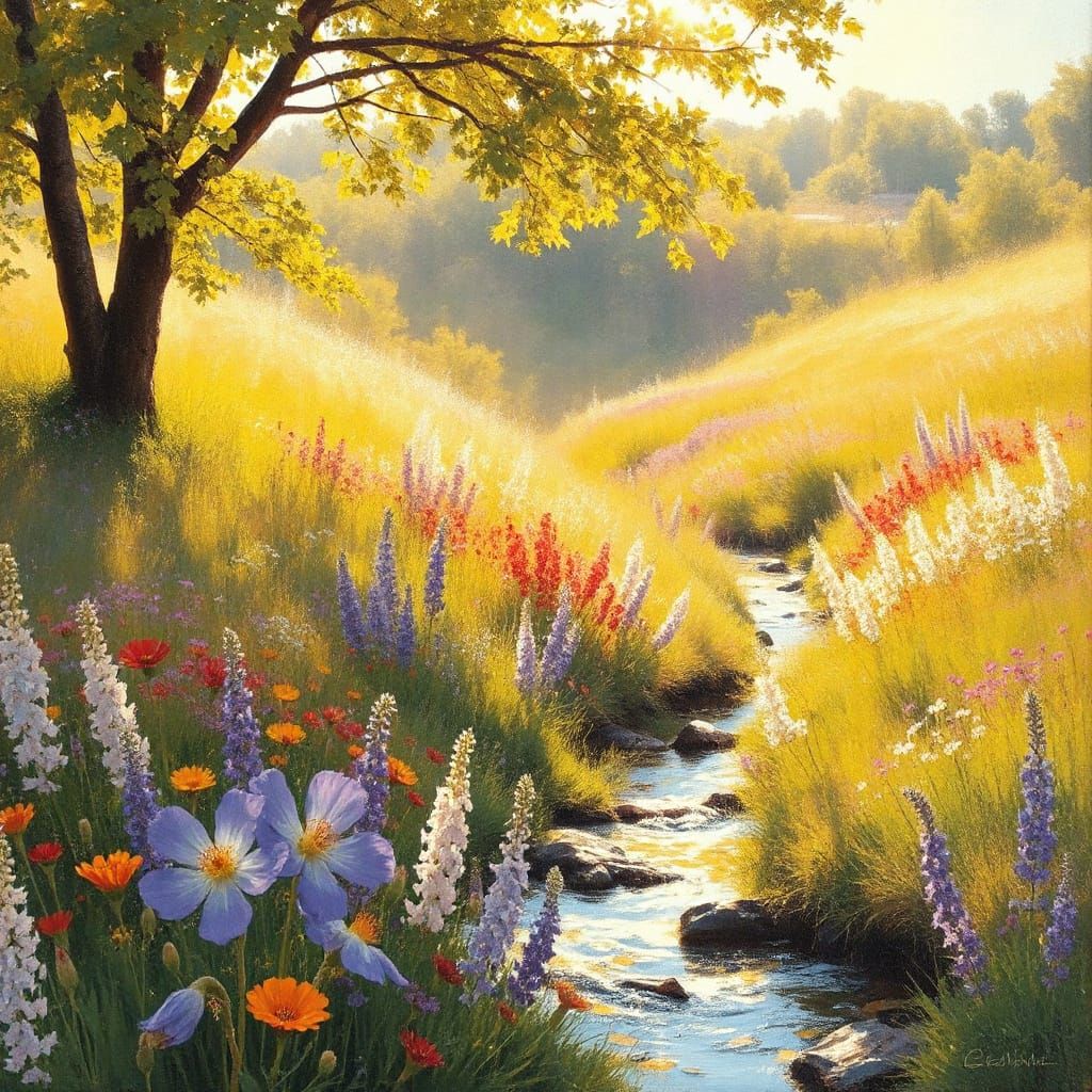 Golden Meadow Impressionist Painting by Claude Monet