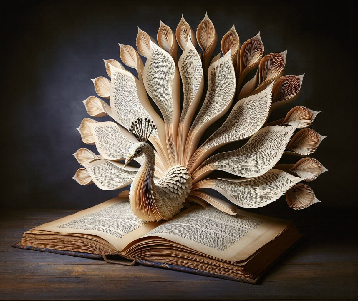 Paper Peacock Emerges From Book in Surreal Scene