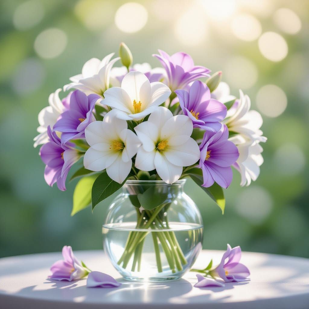 Ethereal Morning Light on White and Lilac Flowers