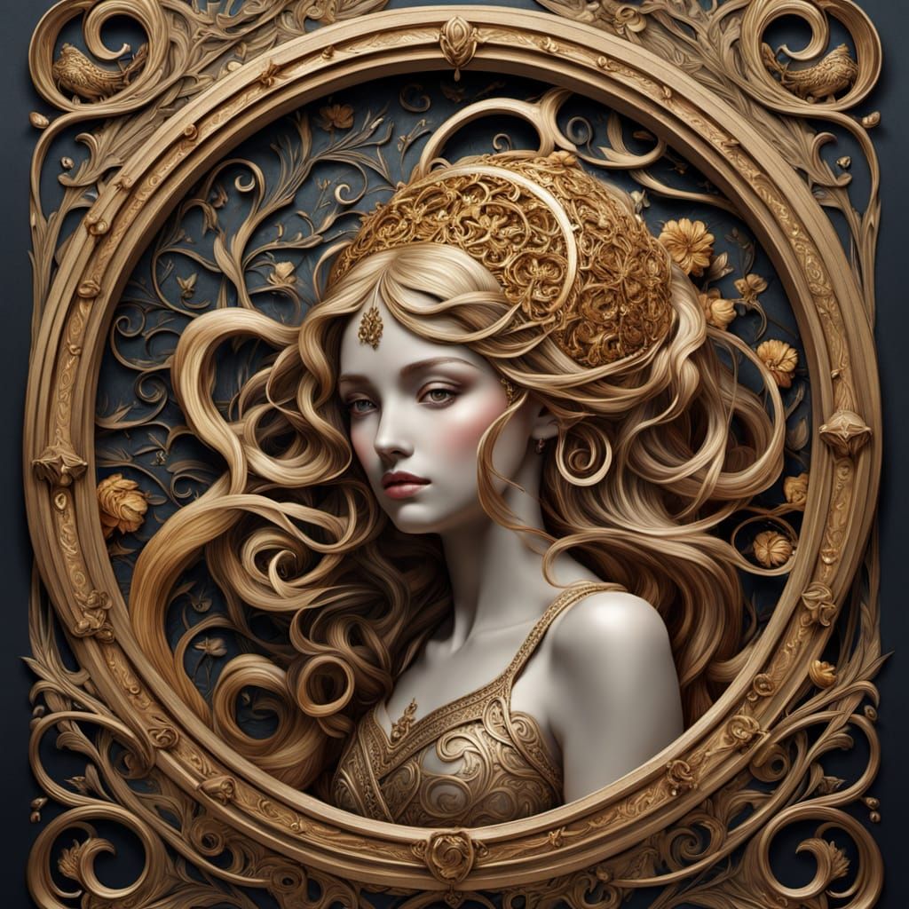 Golden Ornate Colophon in Art Nouveau Style