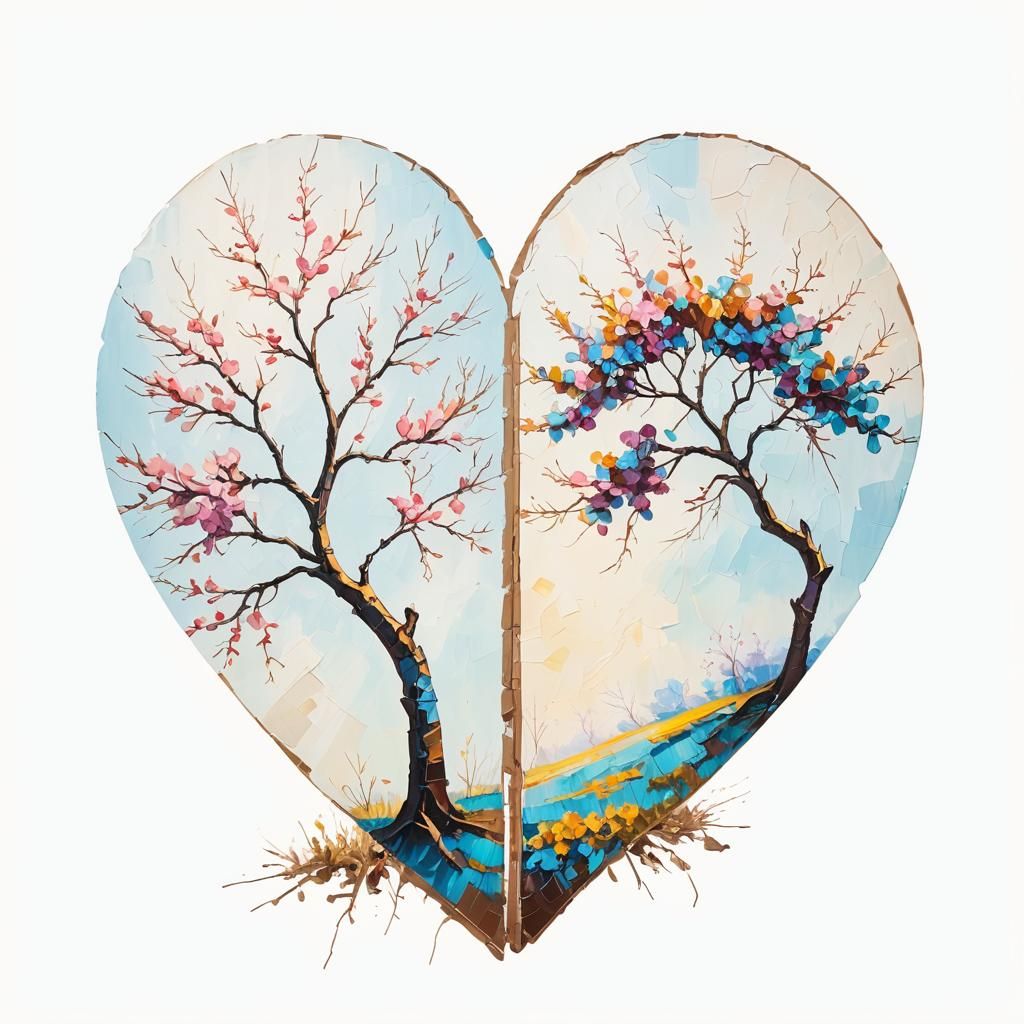 Blooming Tree with Pink Bows, Impressionist Oil Painting